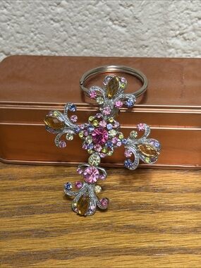 Unique Multi-Gem Cross Pendant Keychain